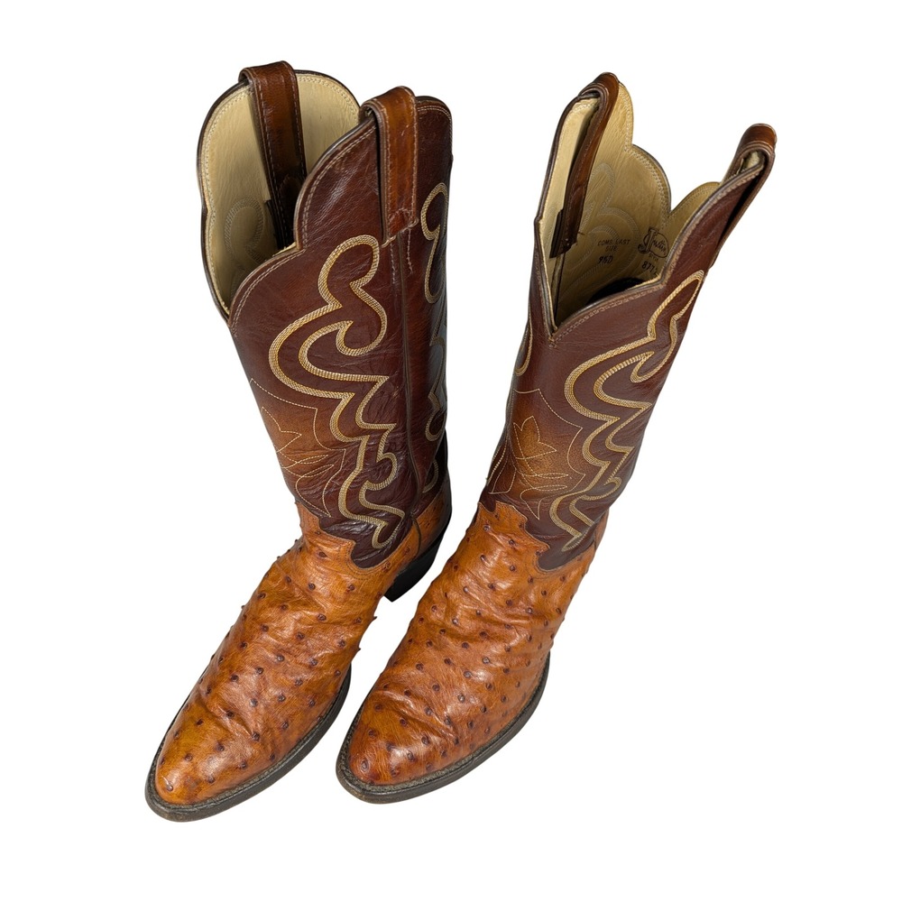 VTG Justin Mens Full Quill Ostrich Western Cowboy Boots Style 8772 Size 9.5 D